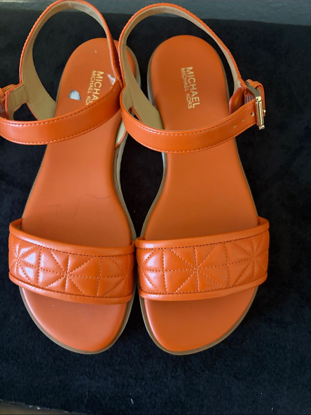 Michael Kors Kids Orange Quilted Strap Ankle Buckle Sandals